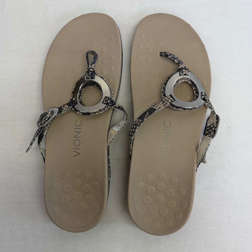 Vionic Karina Thong Sandals Womens 9 Snakeskin Orthotic Comfort Beachy Boho